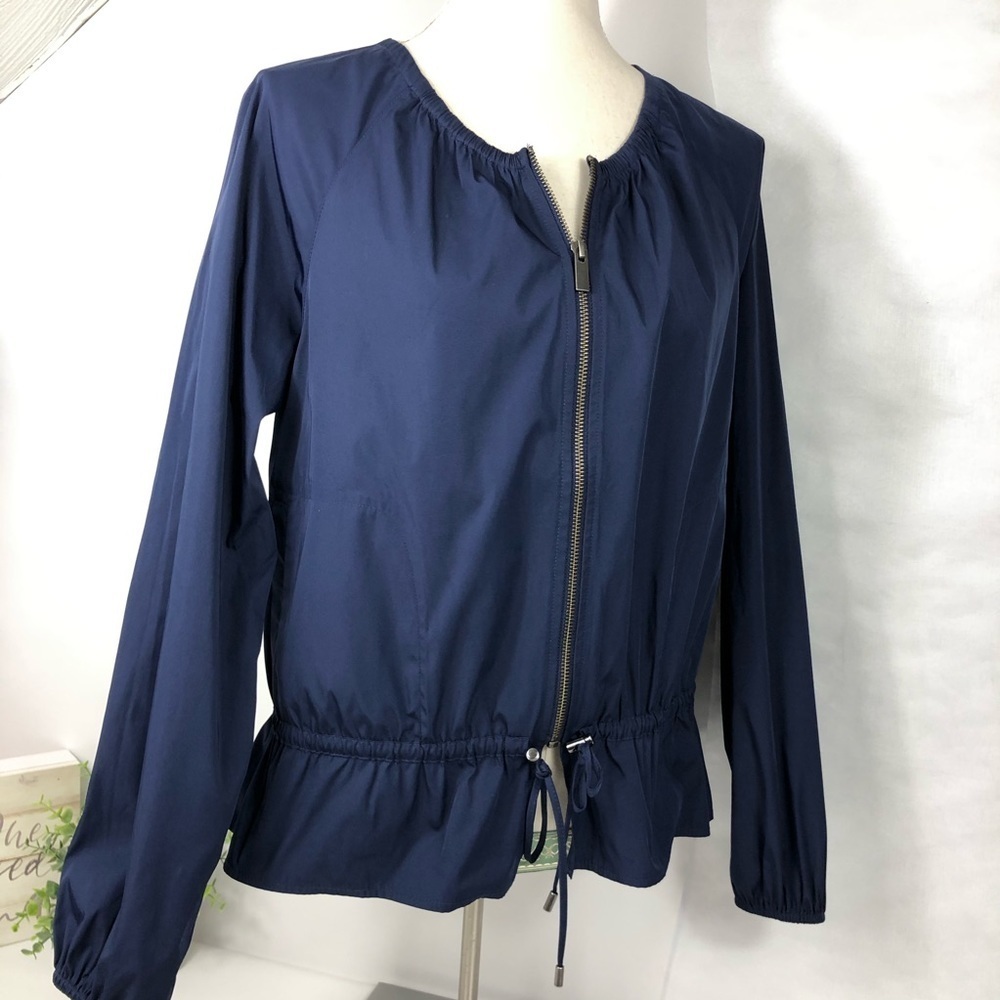 Halogen Long Sleeve Top Navy front zipper V Neck size Small